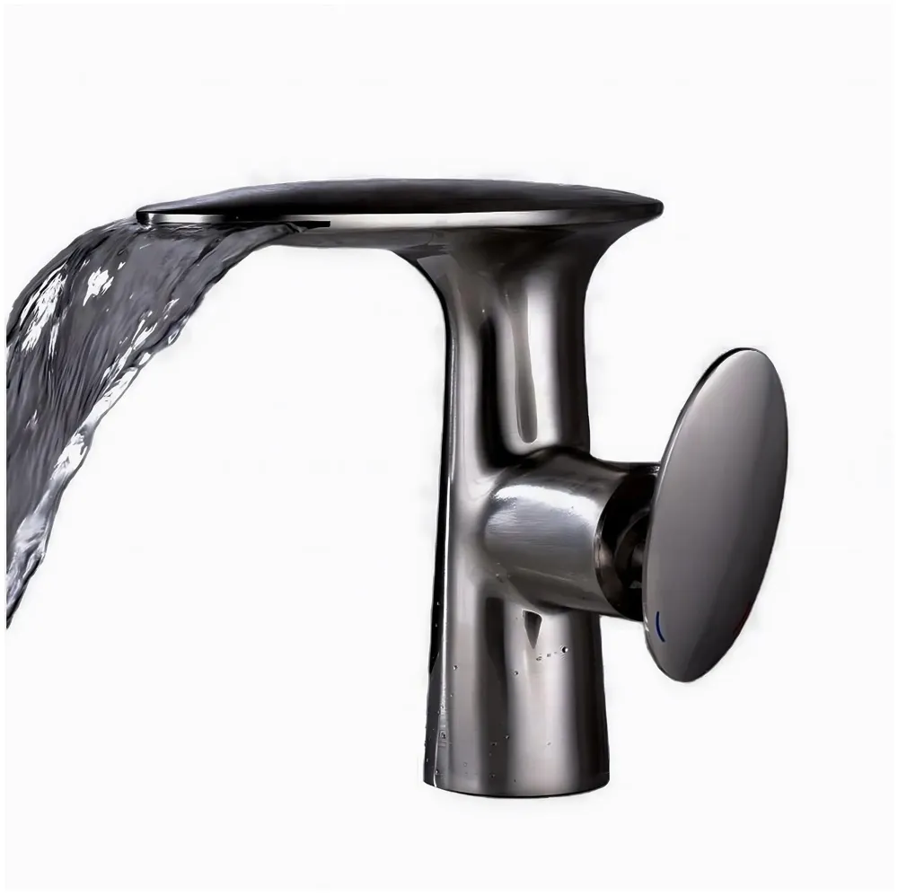 Waterfall Dark Grey Faucet Tap Mixer Hot and Cold Heavy Single Lever Basin Mixer 15.5 Cm 360 Degree Rotating Spout and Ceramic Cartridge for Bathroom Wash Basins