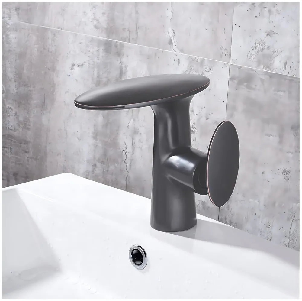 Waterfall Dark Grey Faucet Tap Mixer Hot and Cold Heavy Single Lever Basin Mixer 15.5 Cm 360 Degree Rotating Spout and Ceramic Cartridge for Bathroom Wash Basins - 4