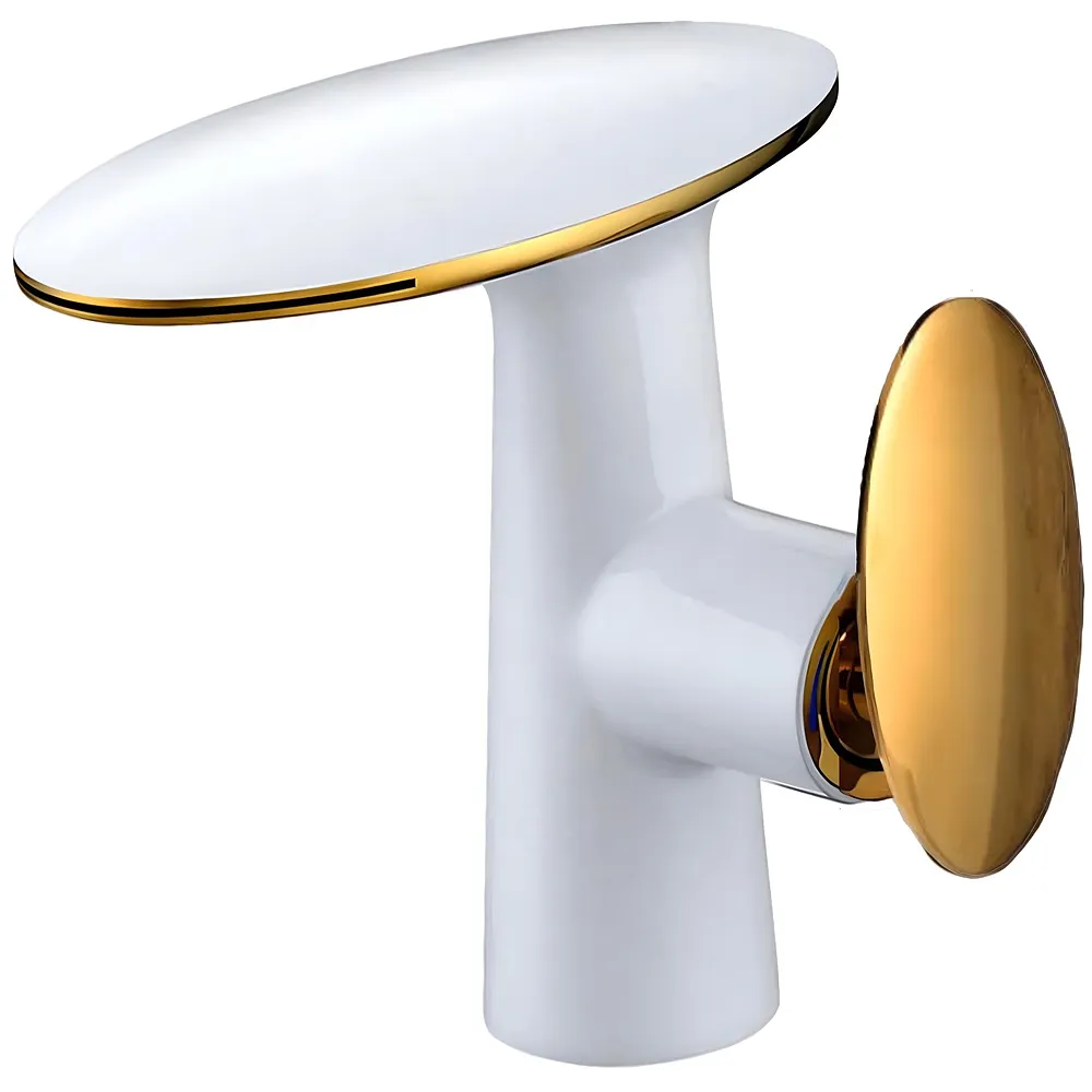 Waterfall White Gold Basin Mixer Tap 15.5cm 360 Rotating Spout