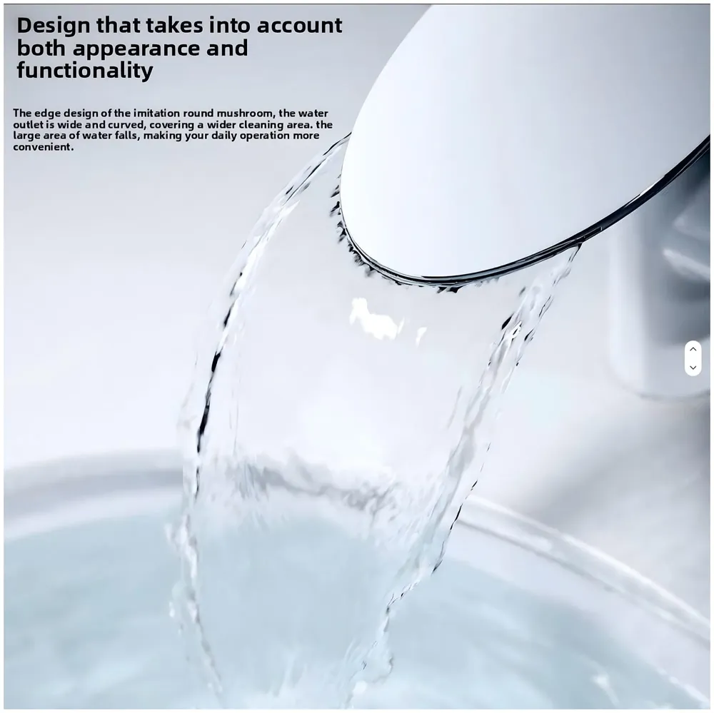 Waterfall White Gold Faucet Tap Mixer Hot and Cold Heavy Single Lever Basin Mixer 15.5 Cm 360 Degree Rotating Spout and Ceramic Cartridge for Bathroom Wash Basins - 4